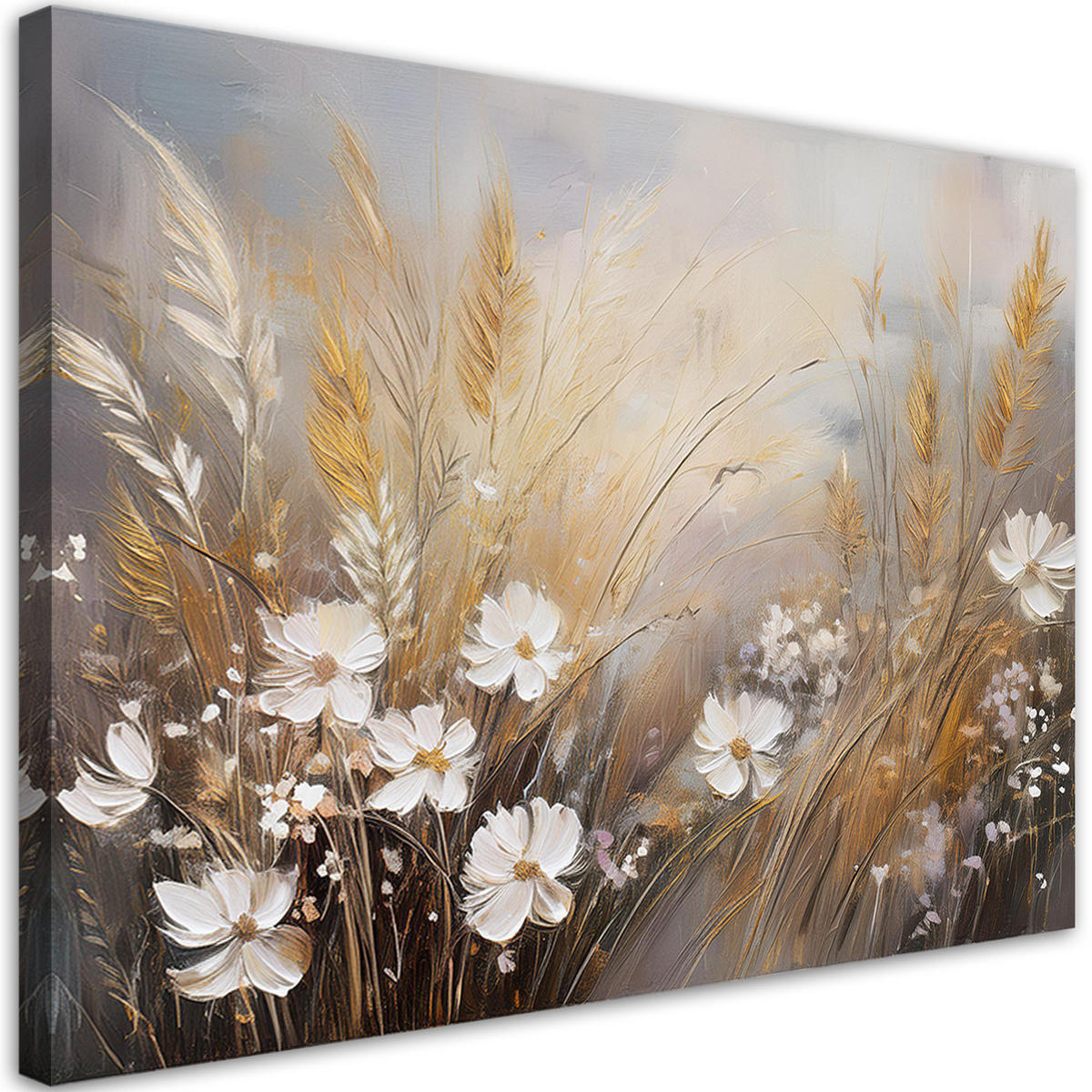 WANDBILD boho beige grasfeldblumen - Grau, Textil (60/40cm) - Feeby