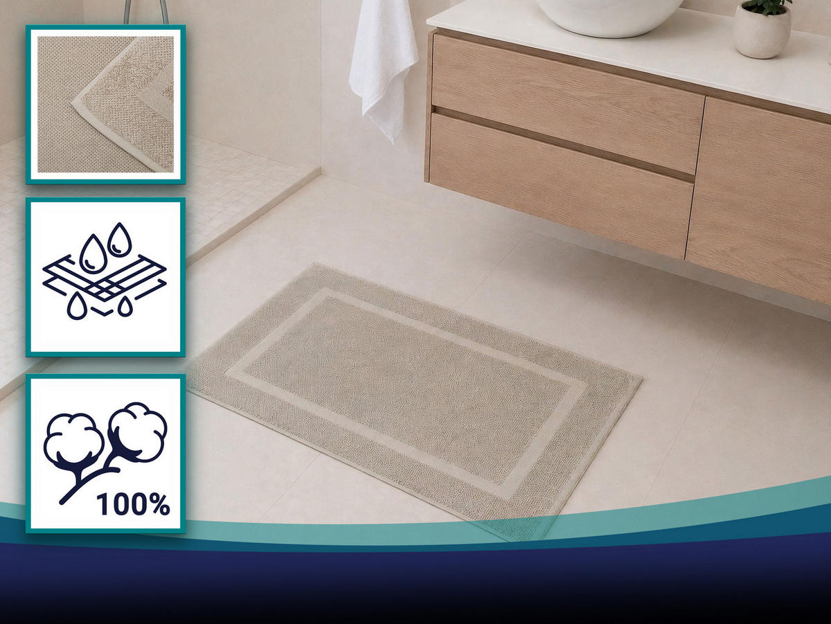 BADEMATTE, 2er-Set, 50x80 cm, 100% Baumwolle, Grau - Grau, Textil (50/80cm) - Zollner