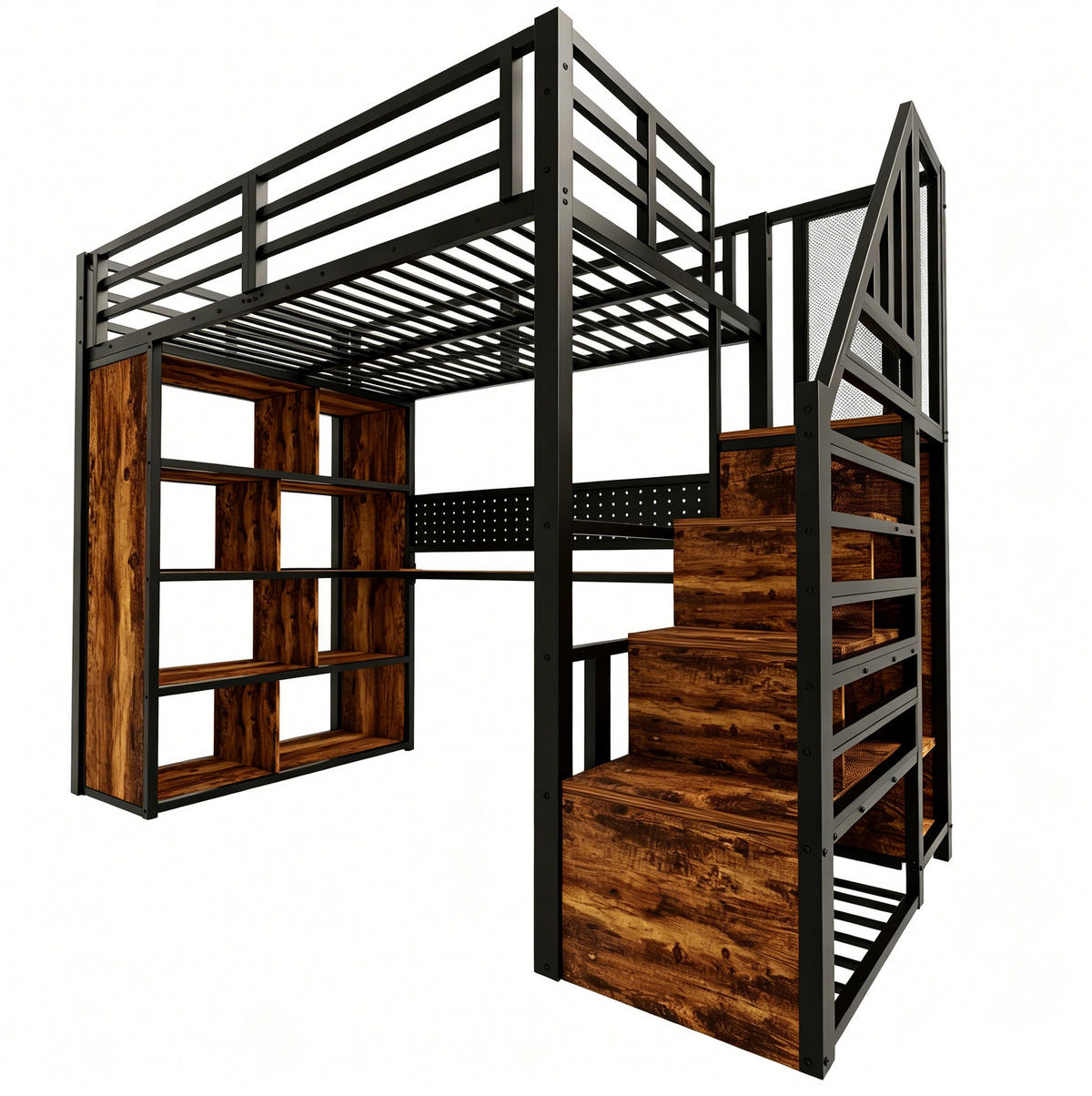 HOCHBETT 90/200 cm schwarz aus Metall und Holz mit Schreibtisch - Schwarz, Holzwerkstoff (90/200cm) - OKWISH