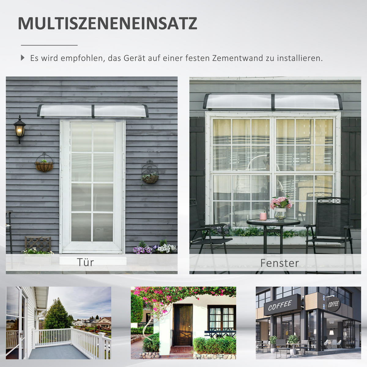 TÜRÜBERDACHUNG DE-07490 wetterfest mit Polycarbonat und Aluminium Schwarz - Transparent/Schwarz, Kunststoff/Metall (96/27/200cm) - ComfortXL