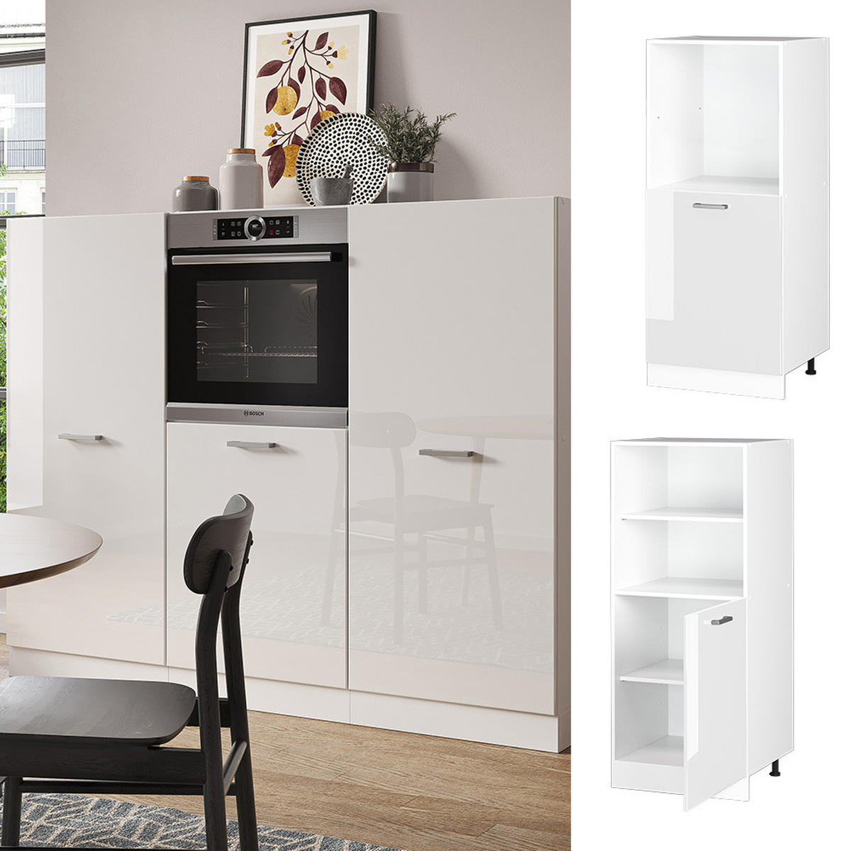 KUHINJSKA OMARICA R-Line Bela visok sijaj - bela/visoki sijaj, leseni material (60/143/57cm) - Vicco