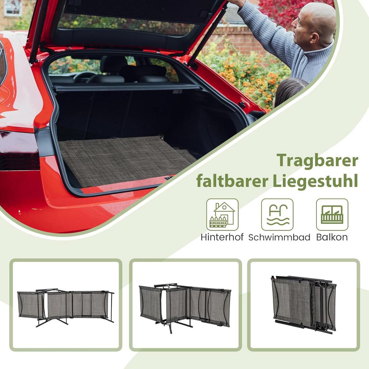 SOLSÄNG Brun (2-set) - Brun, Metall (189/65/64cm) - COSTWAY