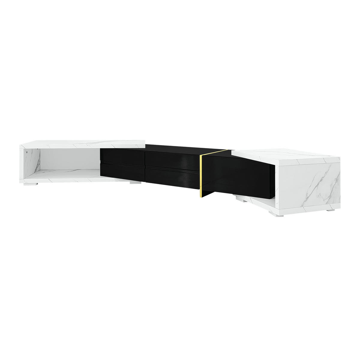 LOWBOARD 140/260 cm Schwarz/Weiß in Marmoroptik aus MDF und Spanplatte drehbar - Schwarz, Holzwerkstoff (40/30/260cm) - OKMYHOME