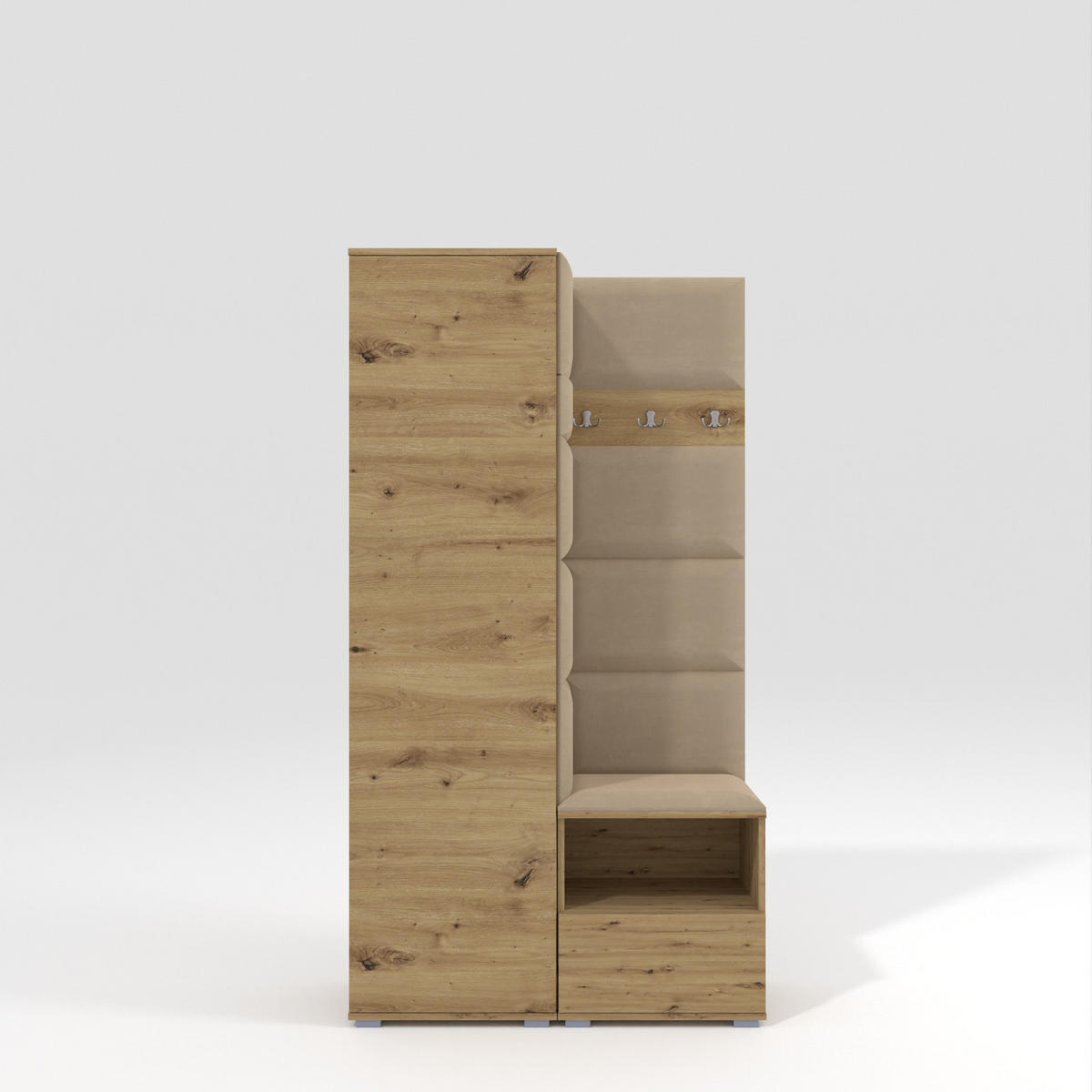 GARDEROBEN-SET Nela I mit gepolsterten Paneelen 100/187/40 - Beige/Silberfarben, Holzwerkstoff/Kunststoff (100/187/40cm)