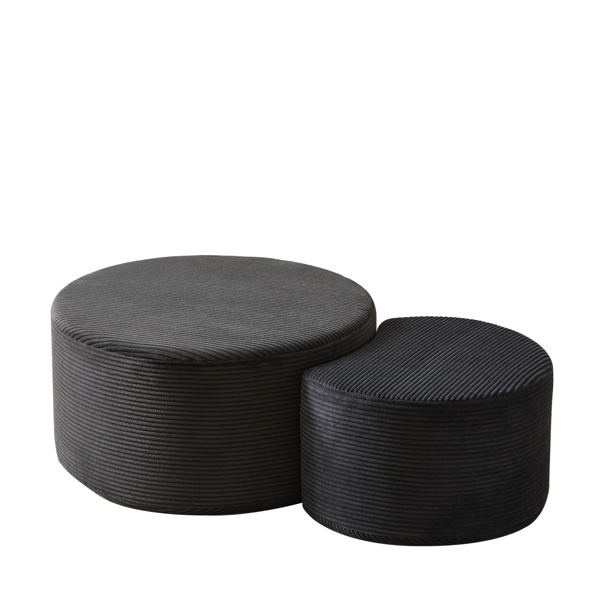 COUCHTISCH in Schwarz runder Kaffeetisch aus Schaumstoff, Set mit 2 Stück für Wohnzimmer, B127/T81/H40cm - Schwarz, Textil (81/126/40cm) - STILVORA