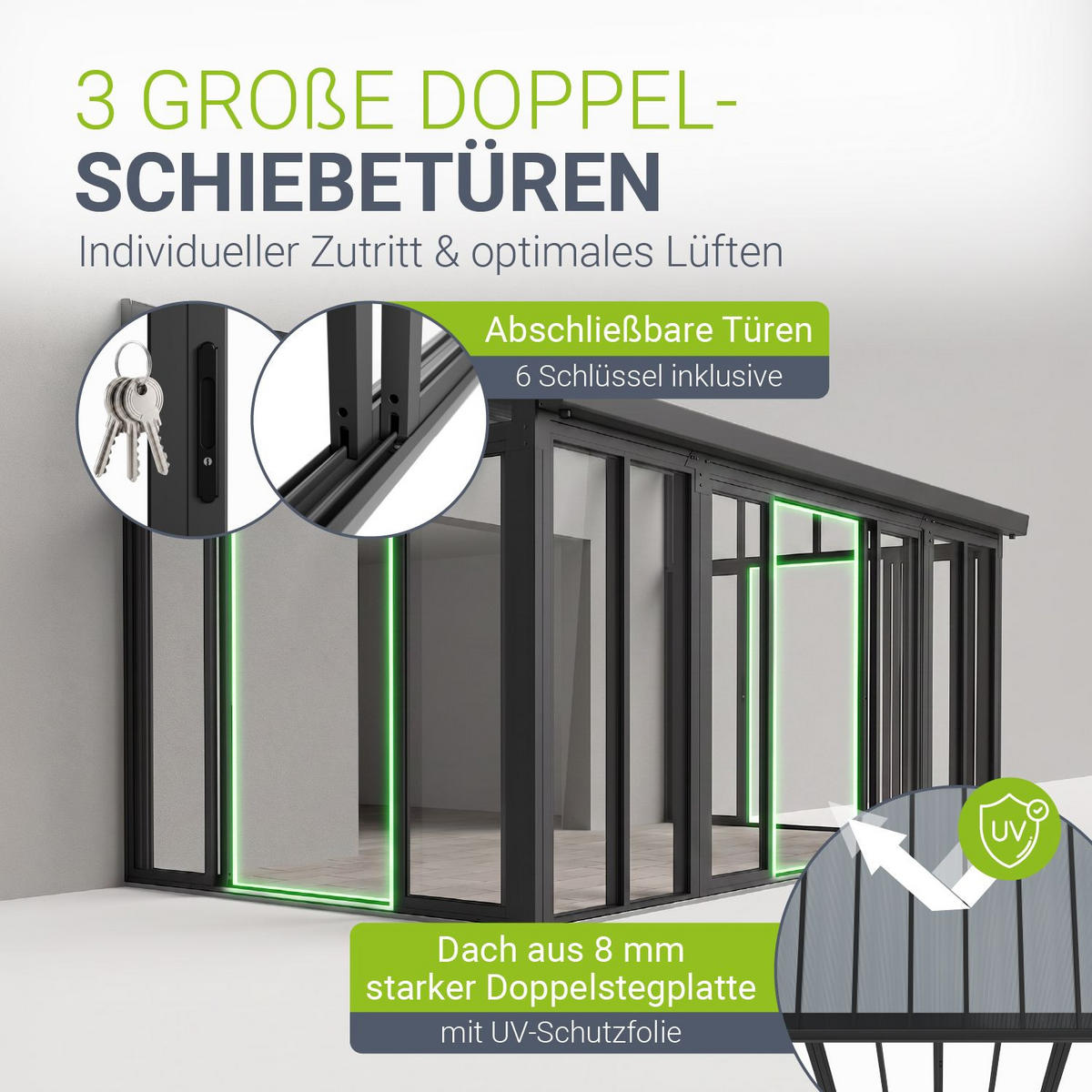 WINTERGARTEN 292 x 548 x 312 cm dunkelgrau - Dunkelgrau, Metall (552/312/290cm) - Juskys
