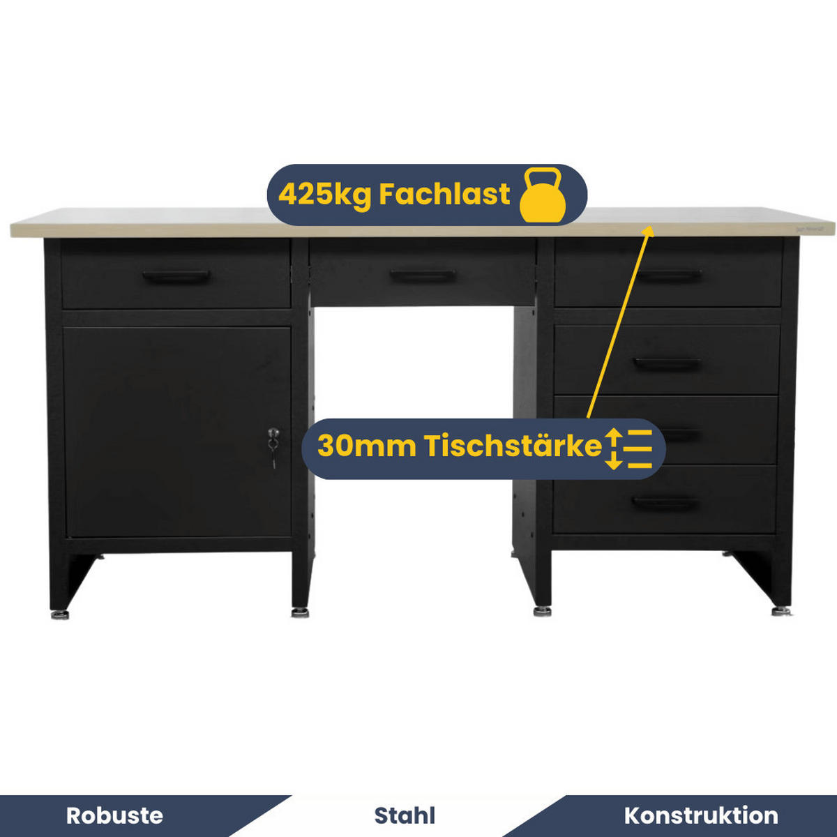 WERKBANK Werkstatt KARL 1x Tür 85x170x60cm Schwarz - Schwarz, Metall (170/85/60cm) - DELUKE