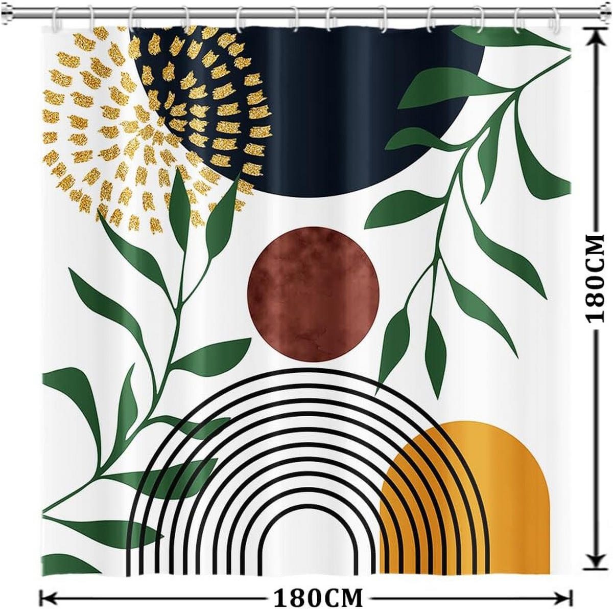 DUSCHVORHANG Muster Blatt Grün Boho geometrisch Badewanne schimmelresistent wasserdicht Stoff Polyester waschbar - Multicolor, Textil (180/180cm) - MCBOSON