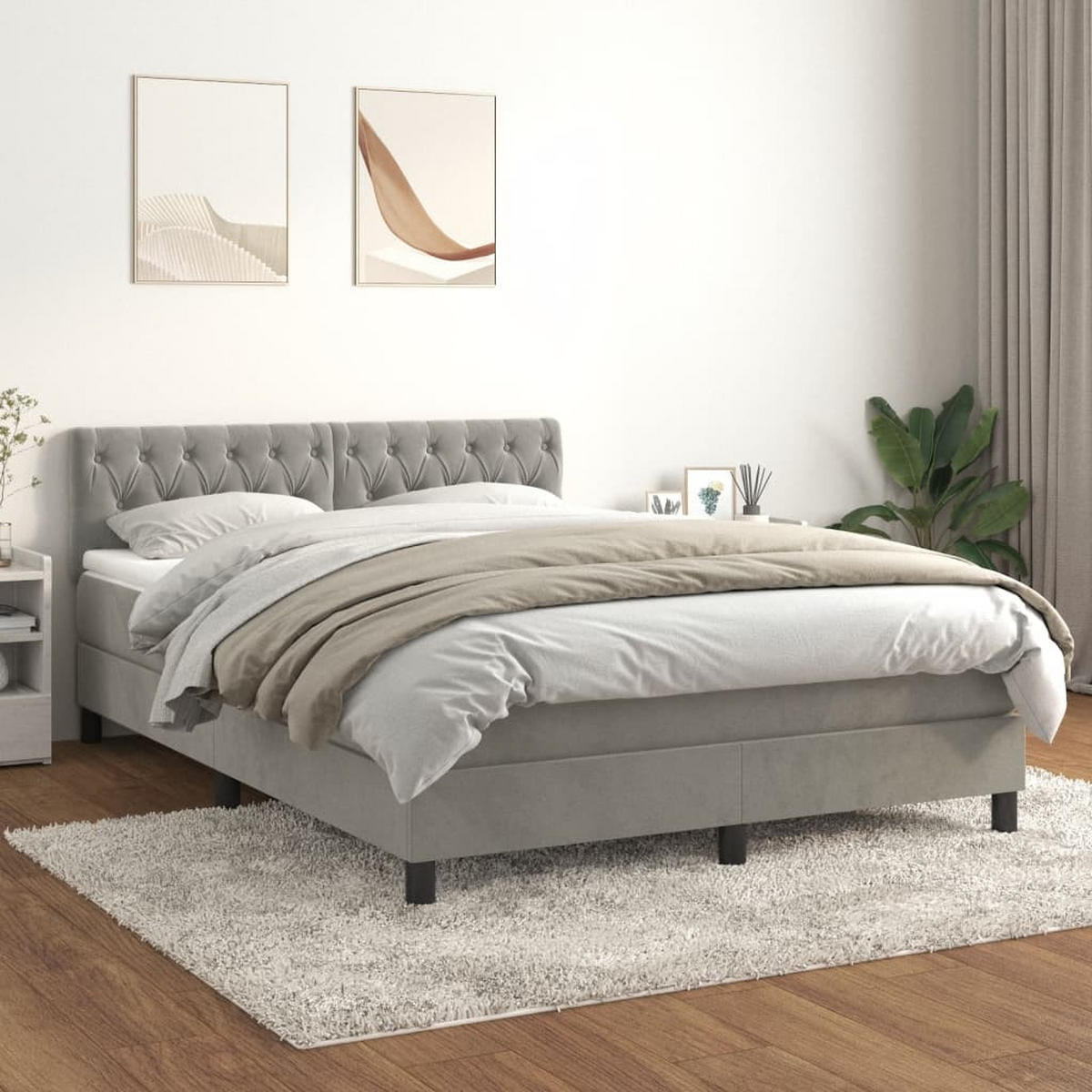 BOXSPRINGBETT MIT MATRATZE HELLGRAU 140X200 CM SAMT - Hellgrau, Holz/Textil (140/200cm) - vidaXL