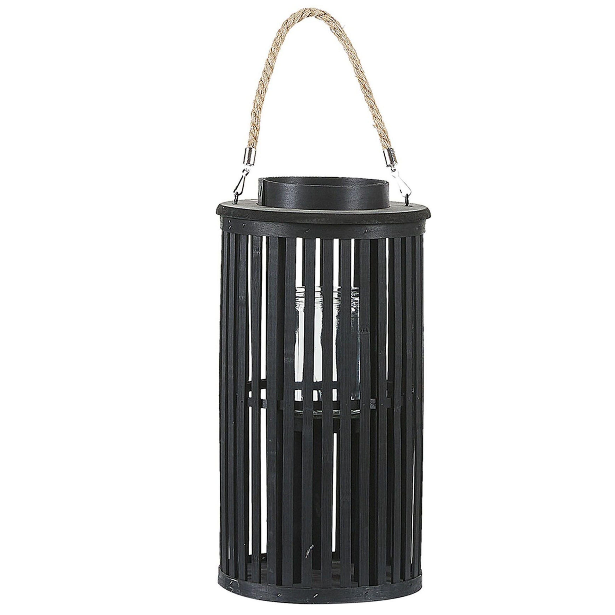 LATERNE Schwarz Luzon - Beige/Schwarz, Holz (21/40/21cm) - Beliani