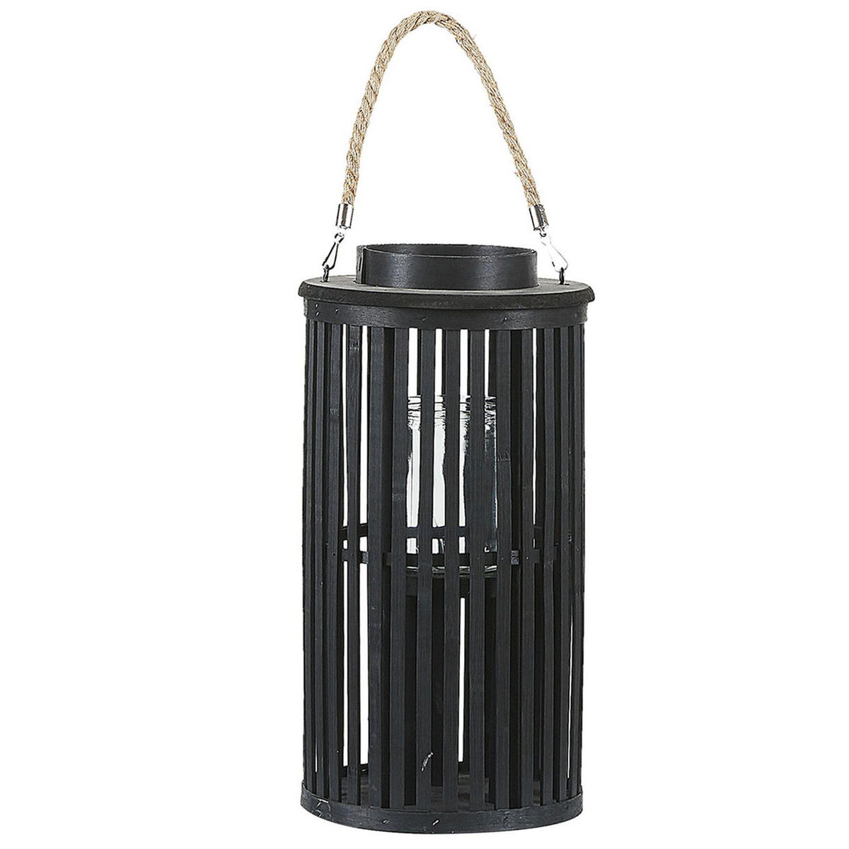 LATERNE Schwarz Luzon - Beige/Schwarz, Holz (21/40/21cm) - Beliani
