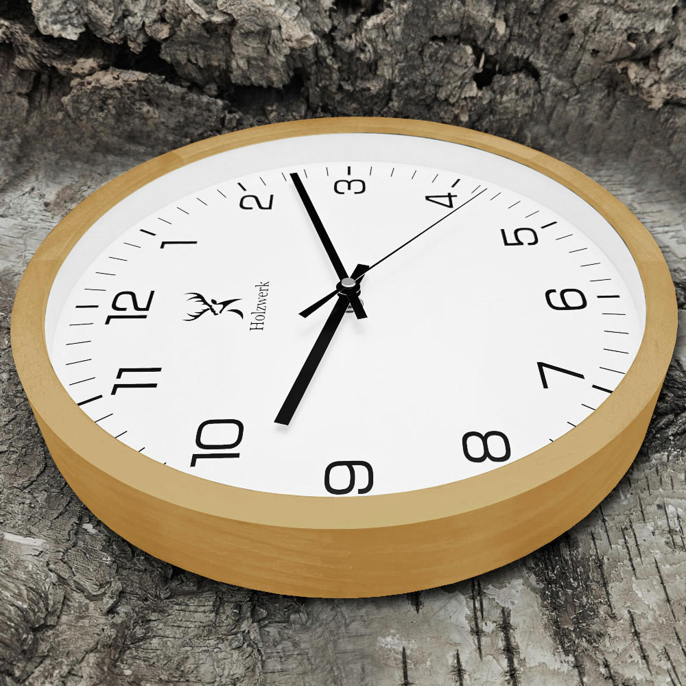 WANDUHR Holz Designer WOLFSBURG Loft Wand Uhr, beige, weiß - Beige/Schwarz, Glas/Holz (30/30/4.2cm) - Holzwerk