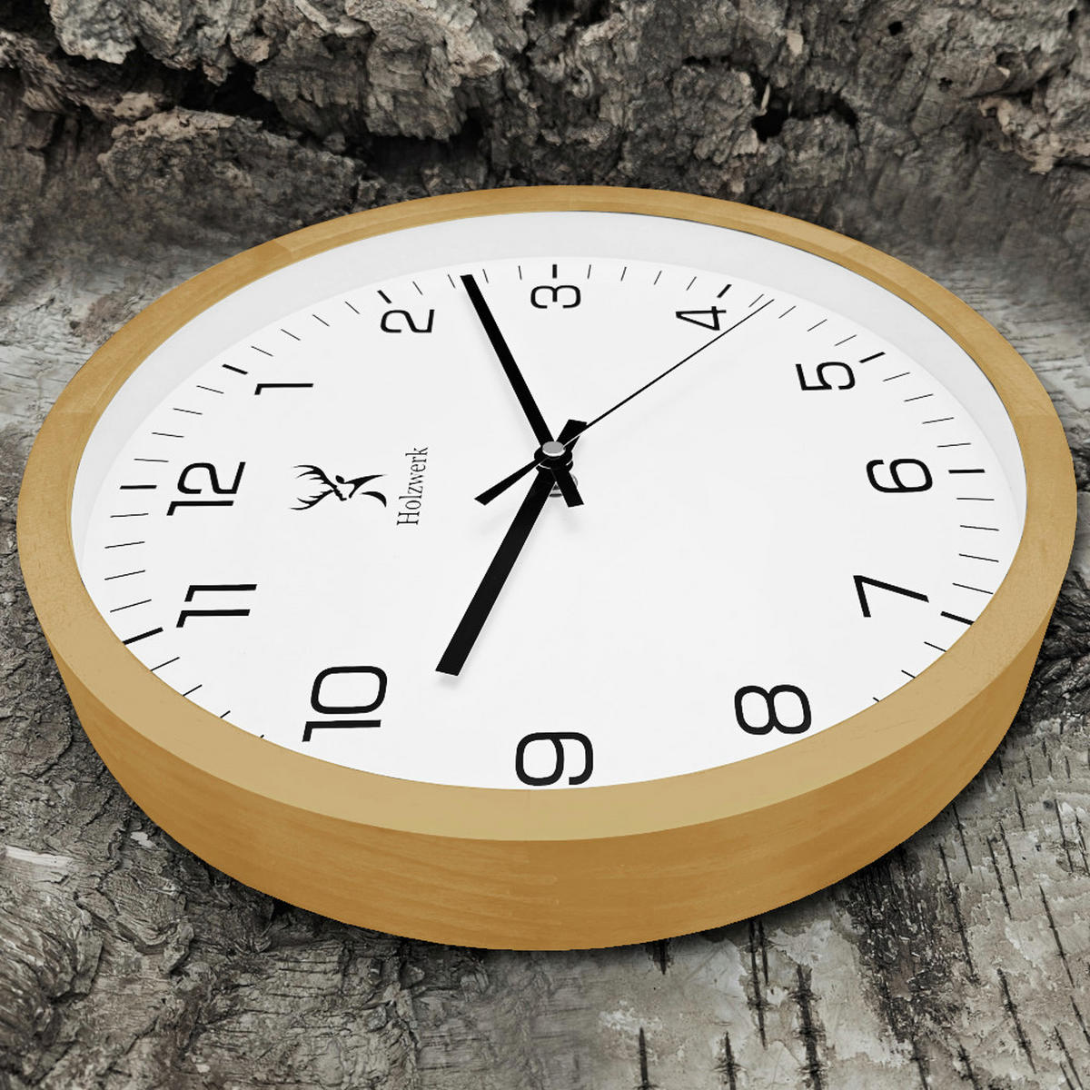 WANDUHR Holz Designer WOLFSBURG Loft Wand Uhr, beige, weiß - Beige/Schwarz, Glas/Holz (30/30/4.2cm) - Holzwerk