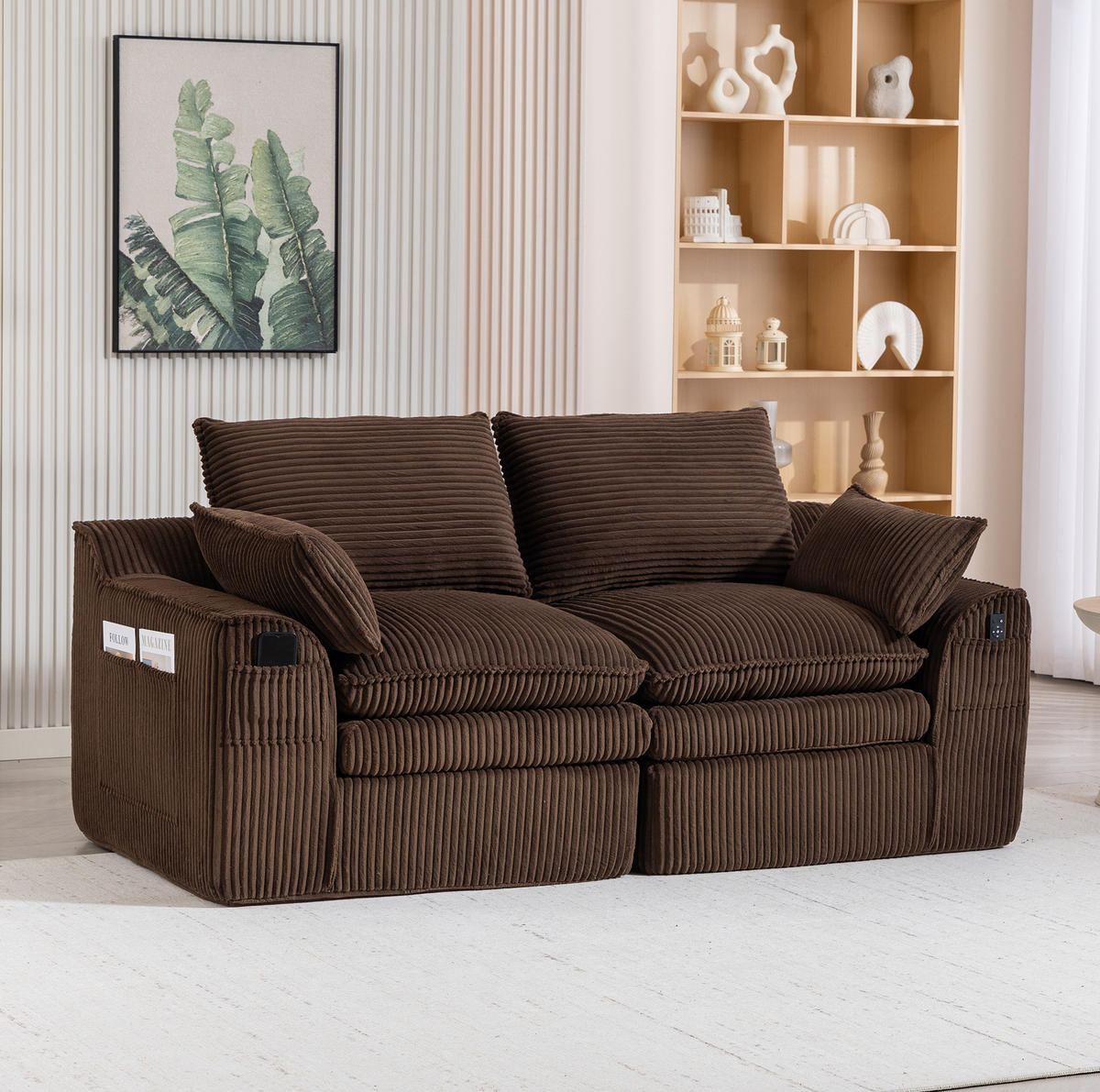 2-SITZER Sofa aus Cord 191x94x85 cm Braun mit Seitentaschen, Kissen und Federkern für hohen Sitzkomfort - Braun, Textil (191/85/94cm) - Modfu