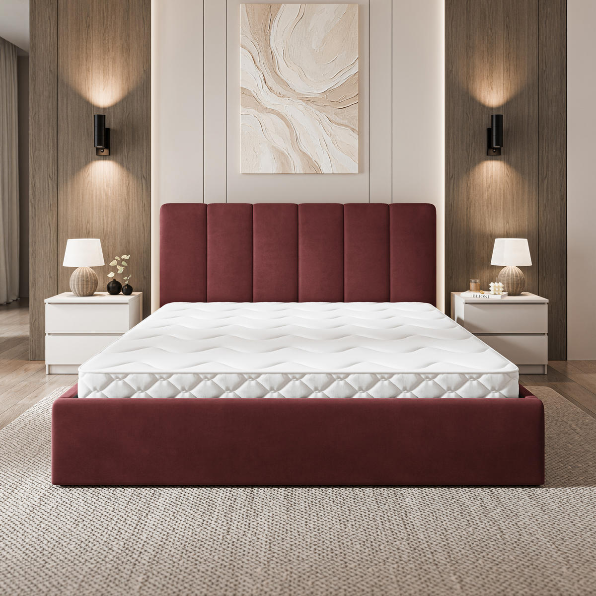 POLSTERBETT NEMIS 180x200 cm mit Bettkästen - Rot - Rot, Holz (180/200cm) - MASSENO