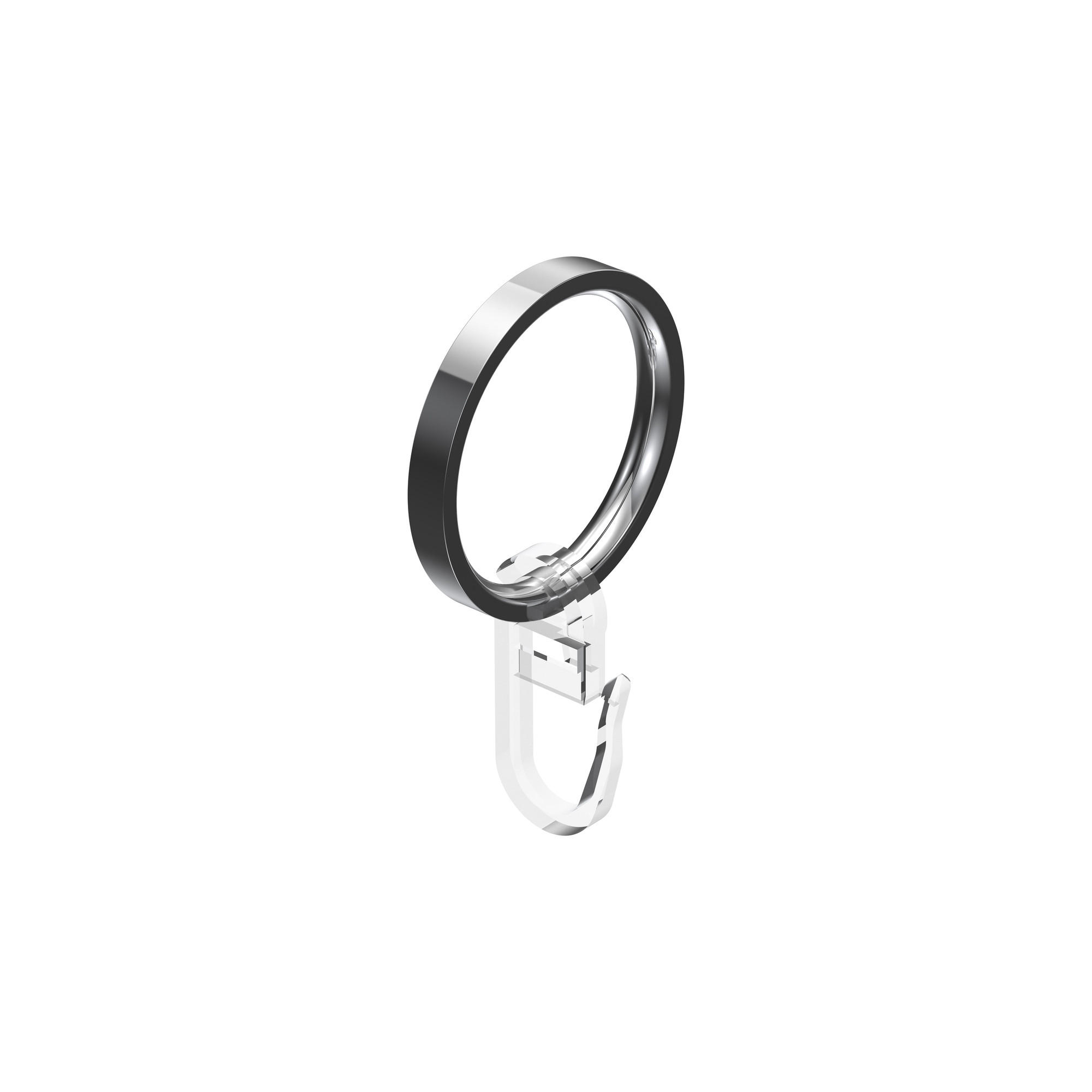 FLACHRINGE MIT FALTENHAKEN FÜR GARDINENSTANGEN 20 mm Ø, Chrom, Packung 10 Stück - Chromfarben, Metall (20cm) - INTERDECO