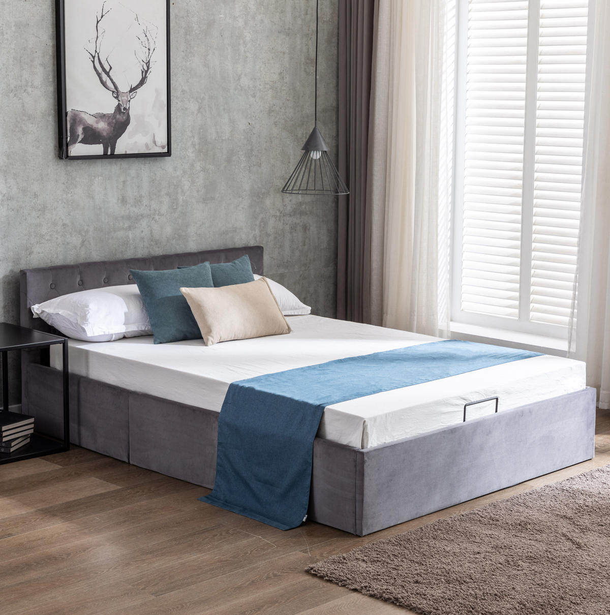 POLSTERBETT 140/200 cm Grau aus Samt mit Bettkasten - Grau, Textil (140/200cm) - OKMYHOME