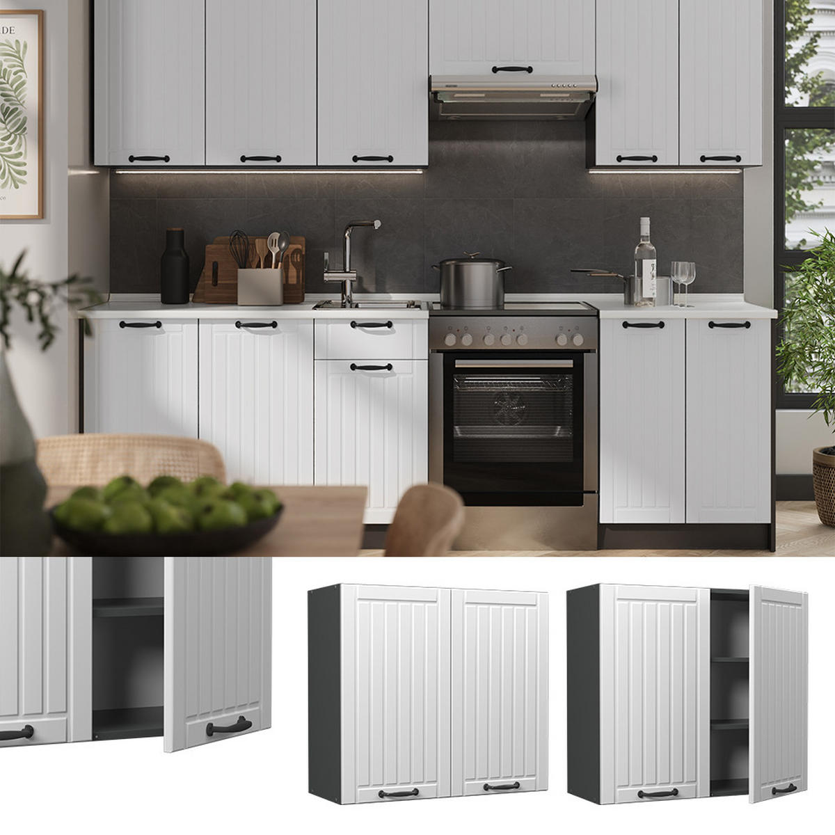 HÄNGESCHRANK Fame-Line, Weiß Landhaus/Anthrazit, 80 cm - Anthrazit/Weiß, Holzwerkstoff (80/72/34.1cm) - Vicco