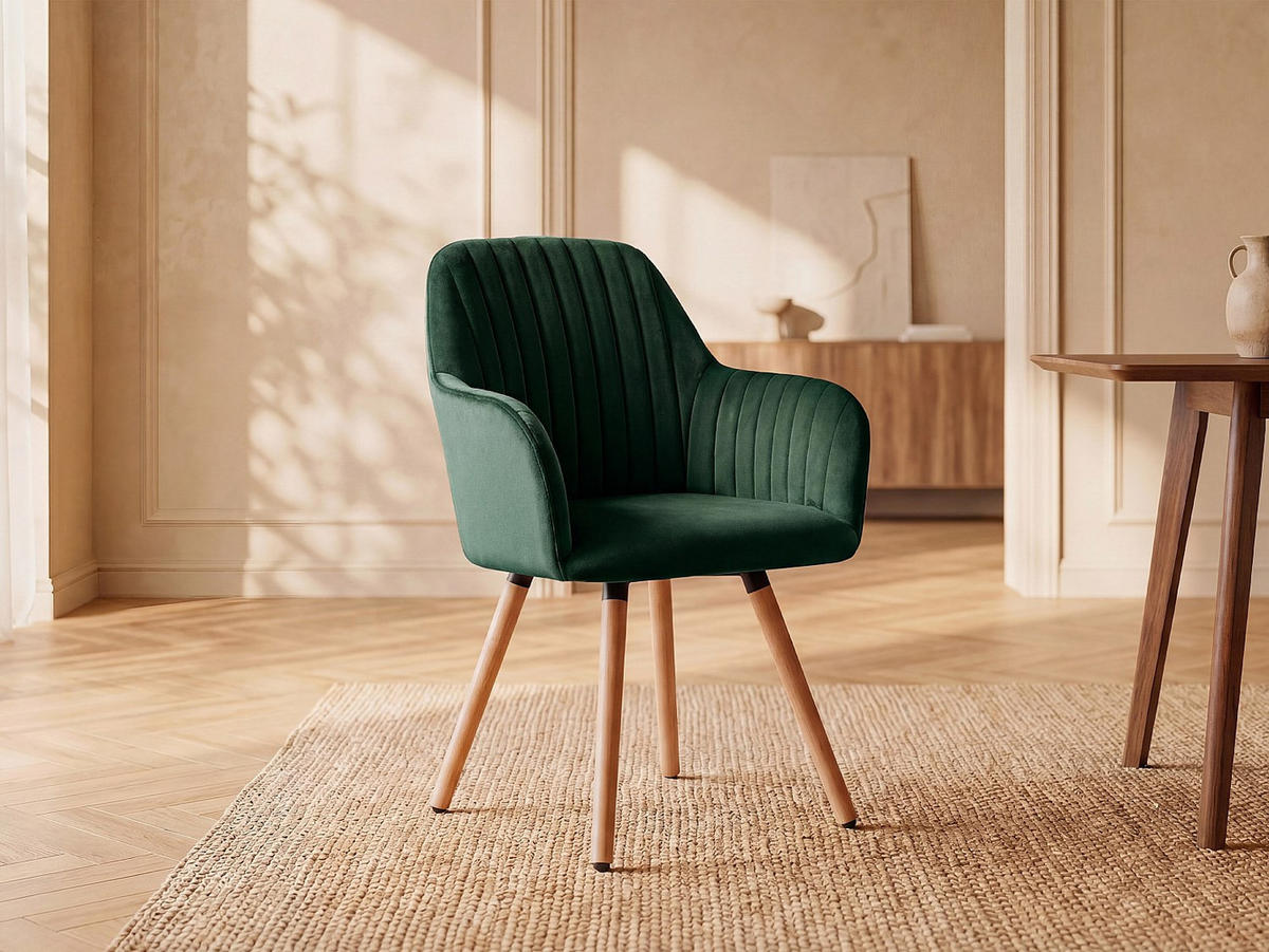 STUHL - 56 cm x 58 cm - Samt, Stoff - Smaragdgrün - ELEANA - Grün, Textil (56/85/58cm) - Vente-Unique