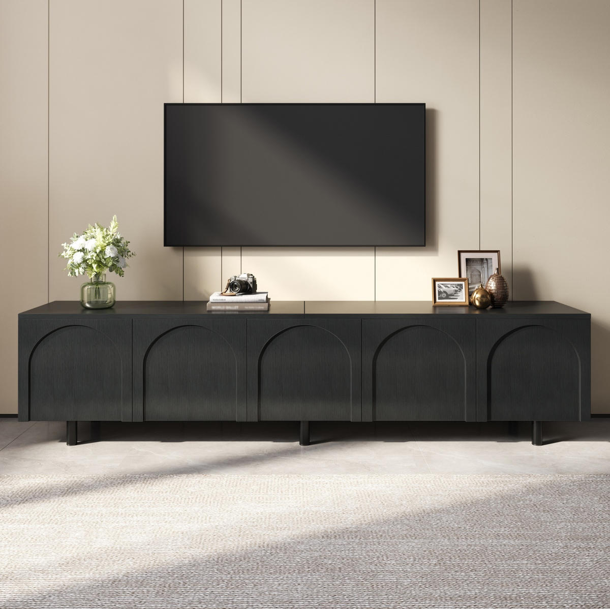 TV-ELEMENT mit 5 Türen 180 x 38 cm MDF Schwarz - Schwarz, Holzwerkstoff (38/45/180cm) - Beauniv