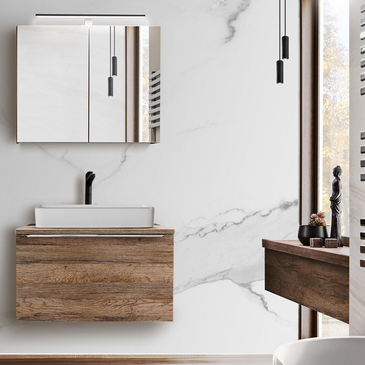 BADMÖBEL-SET 3-TLG. Puebla-56 - Braun, Holzwerkstoff (80/200/46cm) - Lomado