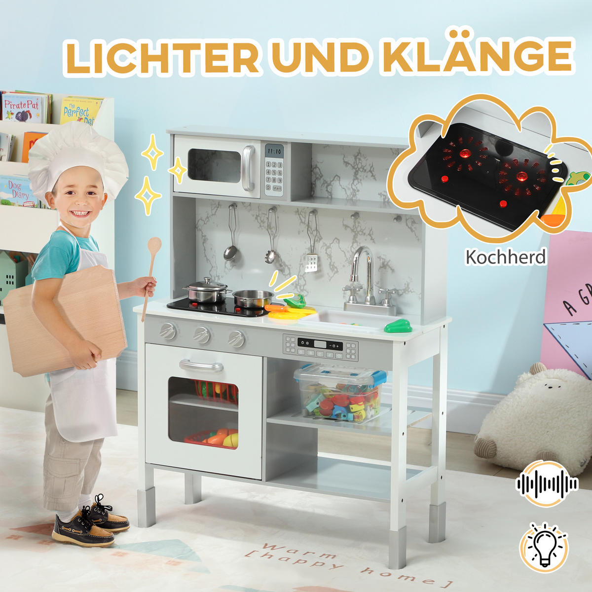 KINDERKÜCHE - Weiß, Holzwerkstoff (70.1/28/96.1cm) - AIYAPLAY