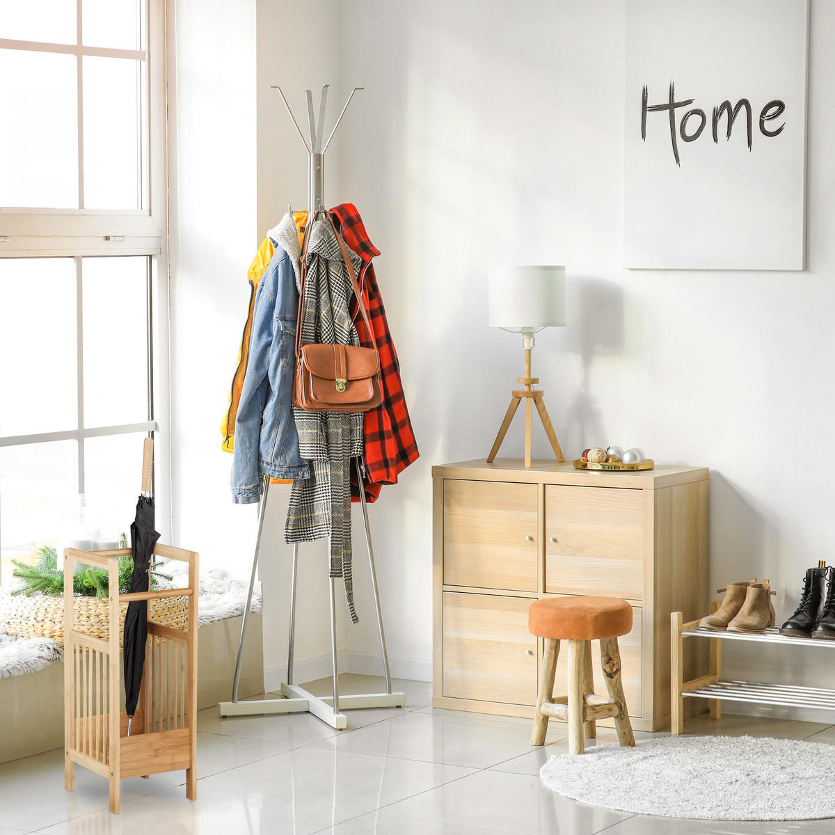 SCHIRMSTÄNDER - Hellbraun, Holz (25/64/26.5cm) - Relaxdays