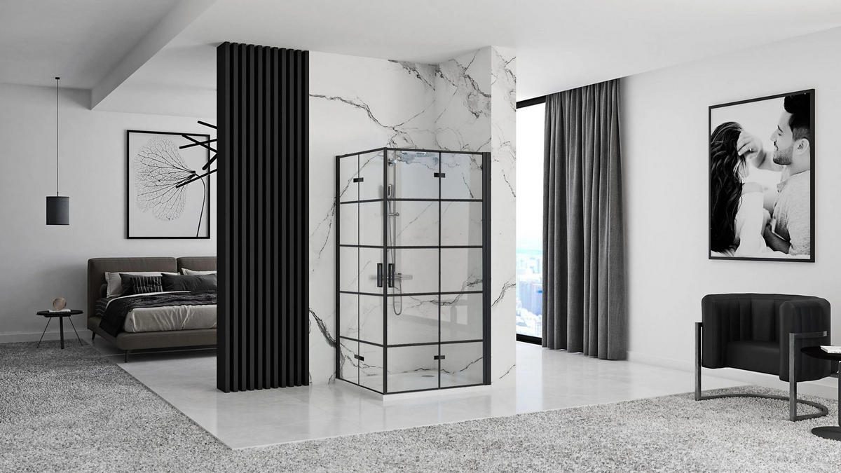 DUSCHKABINE Rea Molier Black Double 90x100 - Schwarz, Glas (90/100/190cm) - REA