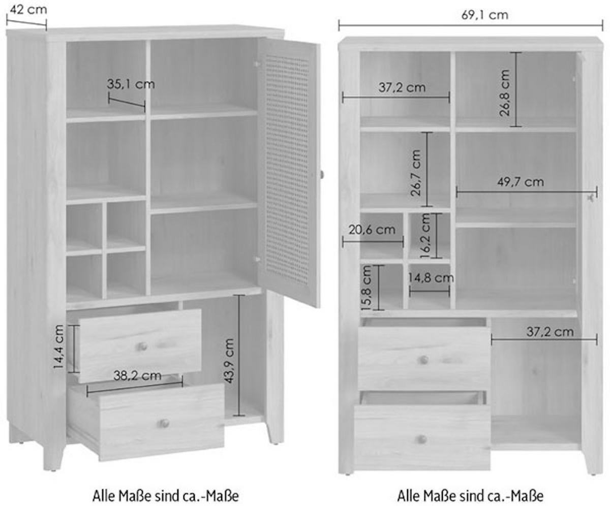 HIGHBOARD Cestino Jackson Hickory / Amadeus 92,5 / 42 / 150cm - Multicolor/Braun, Holz/Holzwerkstoff (93/150/42cm) - Feldmann-Wohnen