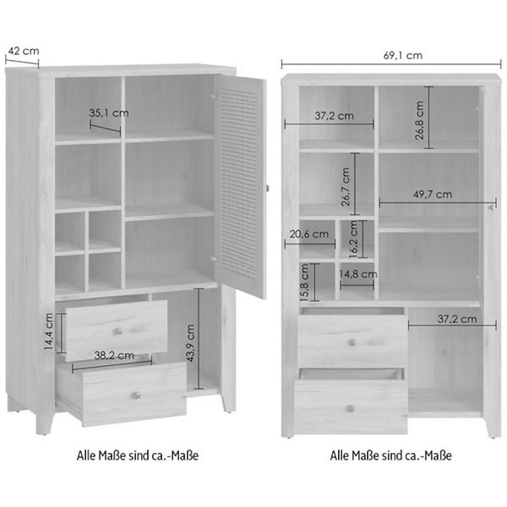 Thumbnail - Feldmann-Wohnen Highboard, Braun, Holz, 2 Schubladen, Rechteckig, 93x150x42 cm, Wohnzimmer, Kommoden & Sideboards, Highb...