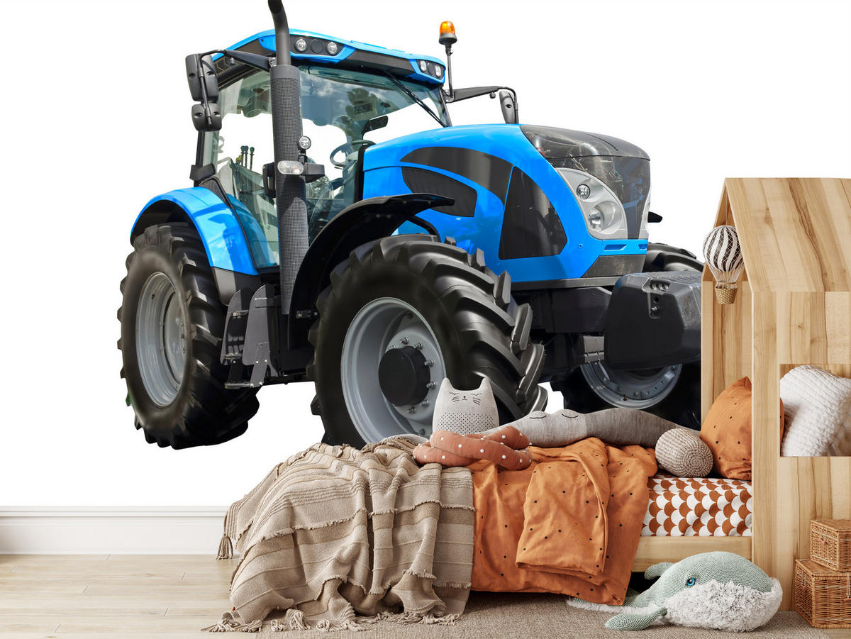 FOTOTAPETE für Jugendzimmer Blauer Traktor Landwirtschaft 350x256 - Blau/Schwarz, Papier (350/256cm) - Muralo