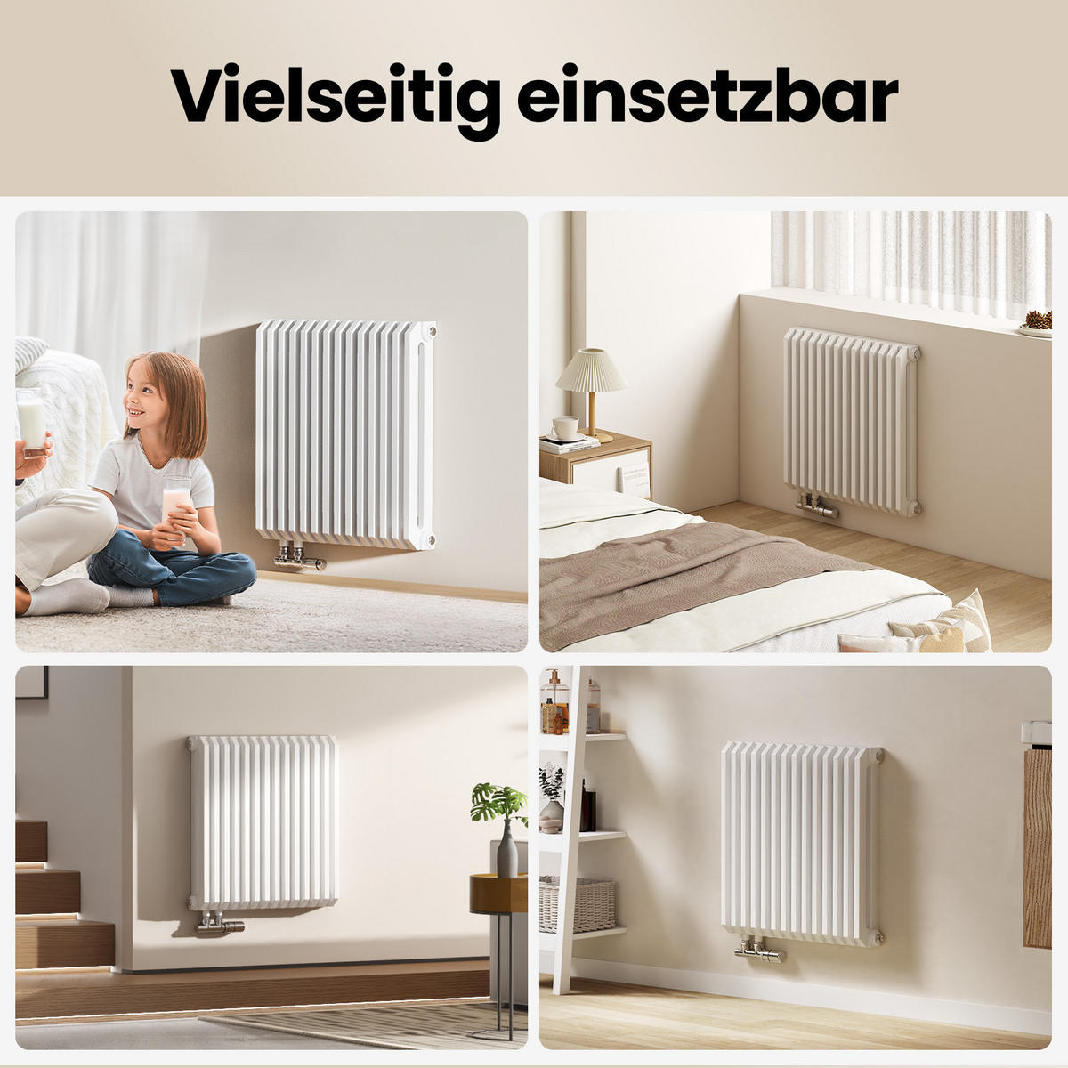 HEIZKÖRPER D-Profil Vertikal Mittelanschluss Glänzend Weiß 60/60 cm - Weiß, Metall (60/60/10cm) - EMKE