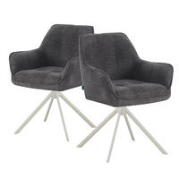 ESSZIMMERSTUHL THOMAS-DINA 2er-Set 360°drehbar - Schwarz/Weiß, Textil/Metall (61/83/62cm) - DUBI Möbel
