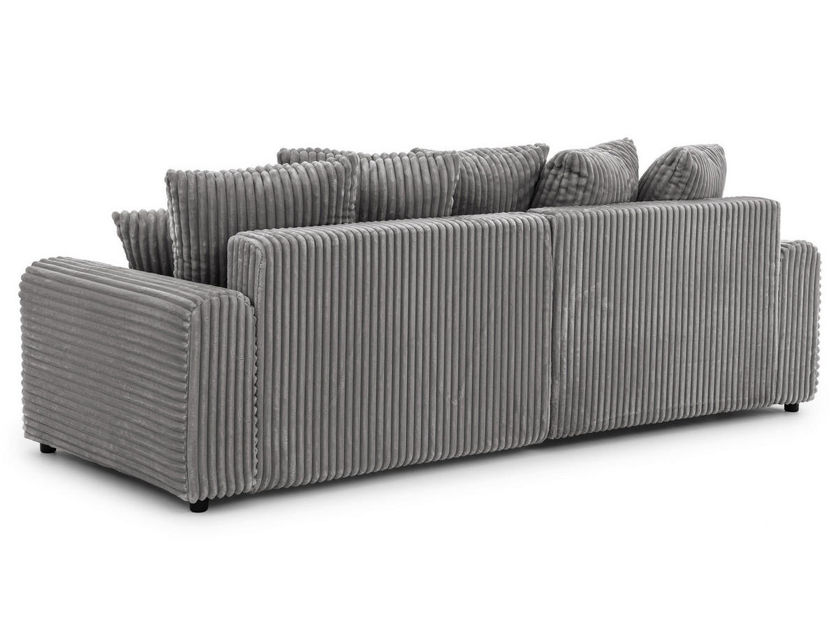 ECKSOFA Calma mit Schlaffunktion und Bettkasten im Bumpy-Design aus weichem Grau Plüschcord - Ottomane links - Schwarz/Grau, Holz/Kunststoff (239/140cm) - S-Style