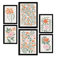 POSTER Set Mit 6 Fustige Blume In Blume Zusammenfassung Ästhetische Dekorative Gemälde Für Ihr Wohnzimmer Zuhause A3 & A4 Schwarzer Rahmen - Schwarz, Papier (29/3cm) - Nacnic