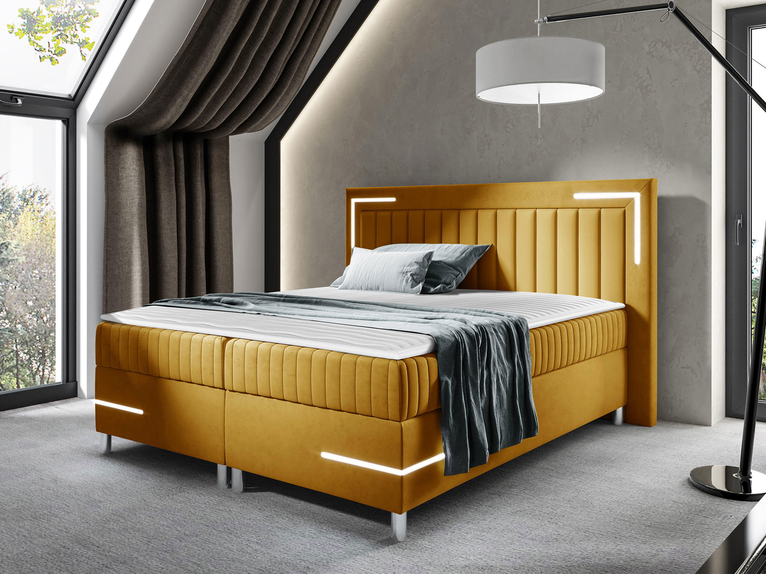 BOXBETT Tenosi 3 LED - Gelb, Holz (140/200cm) - MIRJAN24