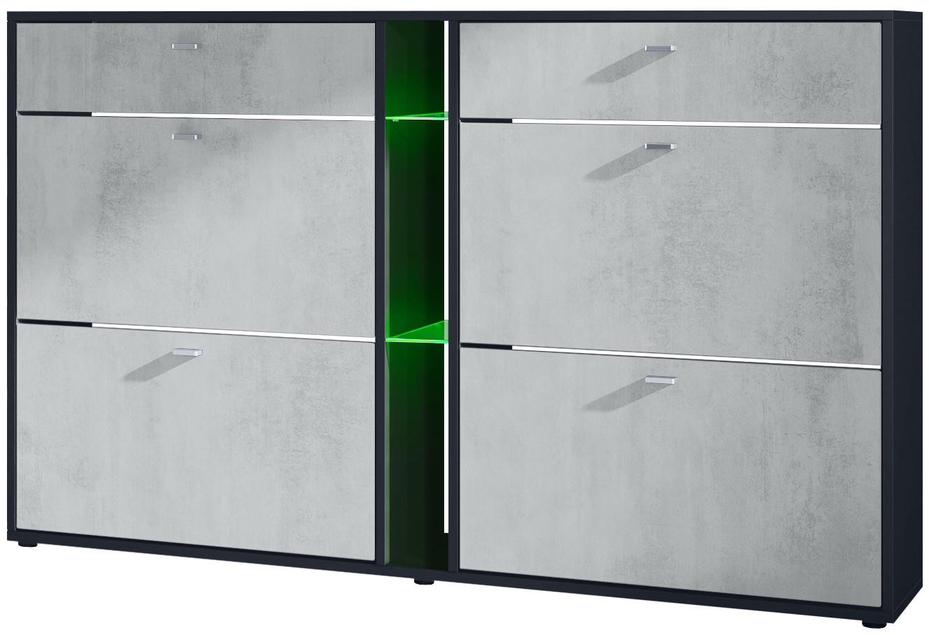 SCHUHSCHRANK Today Fronten in Beton Oxid Optik - Hellgrau, Holzwerkstoff (155.5/95/28cm) - Vladon