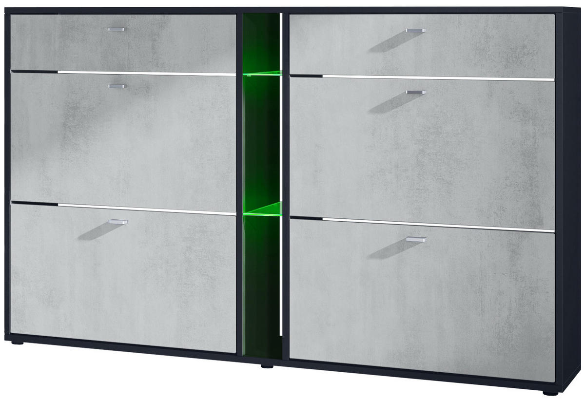 SCHUHSCHRANK Today Fronten in Beton Oxid Optik - Hellgrau, Holzwerkstoff (155.5/95/28cm) - Vladon