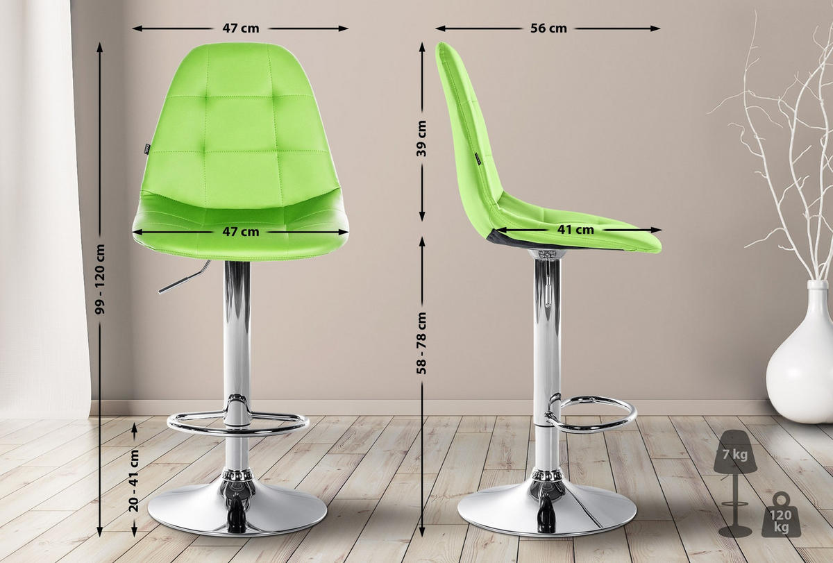 BARHOCKER Metall grün - Grün, Textil/Metall (47/58/56cm) - CLP