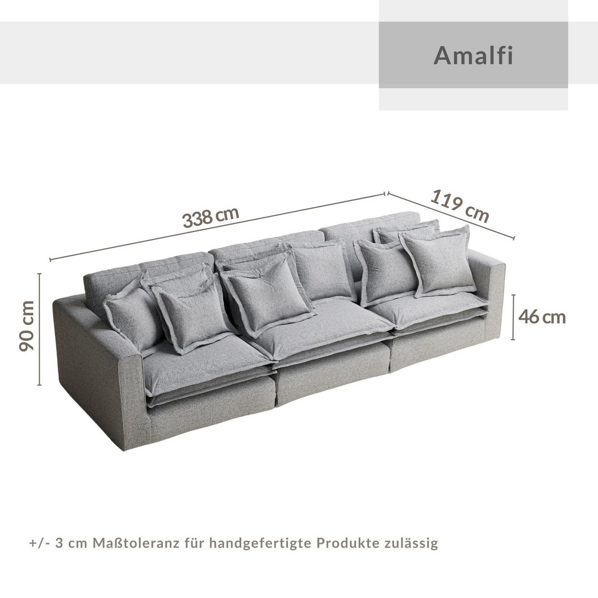 6-SITZER SOFA Amalfi Beige Webstoff - Beige/Schwarz, Holz/Holzwerkstoff (338/90/119cm) - Maison de Reve