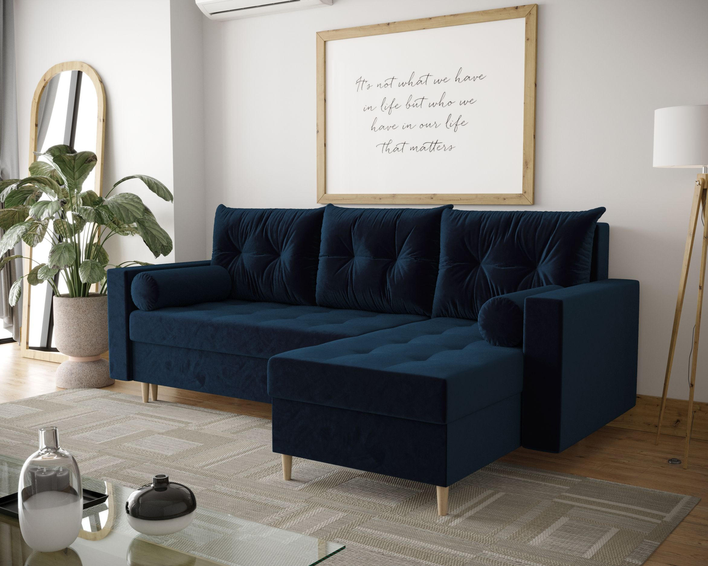 ECKSOFA SKANDI Itaka 11 Rechts mit Schlaffunktion - Dunkelblau, Textil (230/145cm) - Bedante
