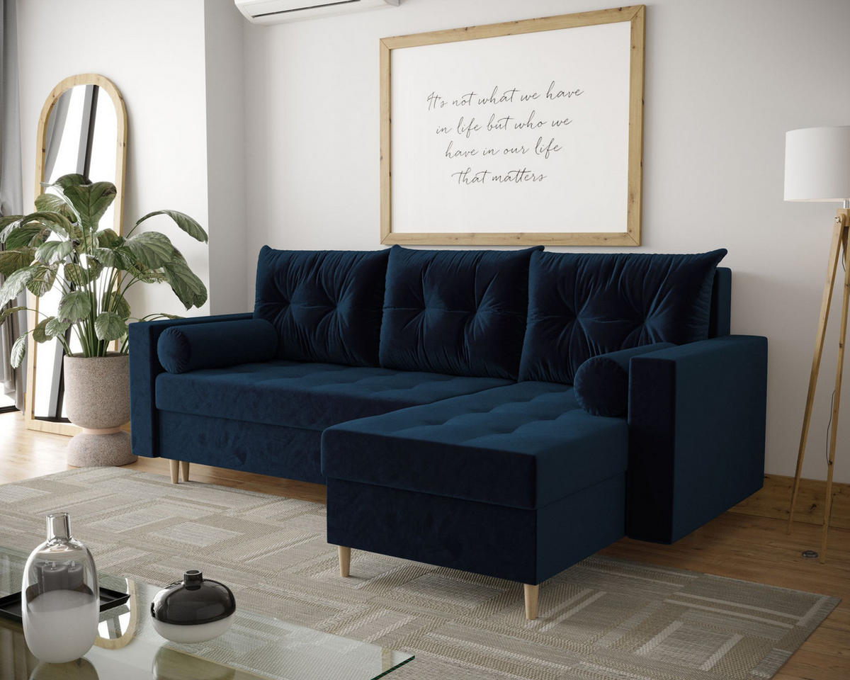ECKSOFA SKANDI Itaka 11 Rechts mit Schlaffunktion - Dunkelblau, Textil (230/145cm) - Bedante