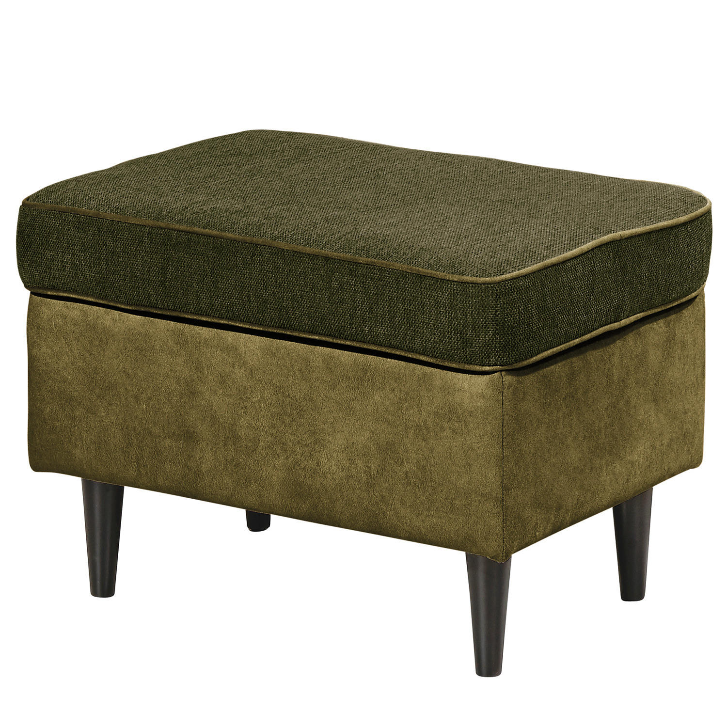 POLSTERHOCKER - Schwarz/Olivgrün, Holzwerkstoff/Buchenholz (63/43/42cm) - home24