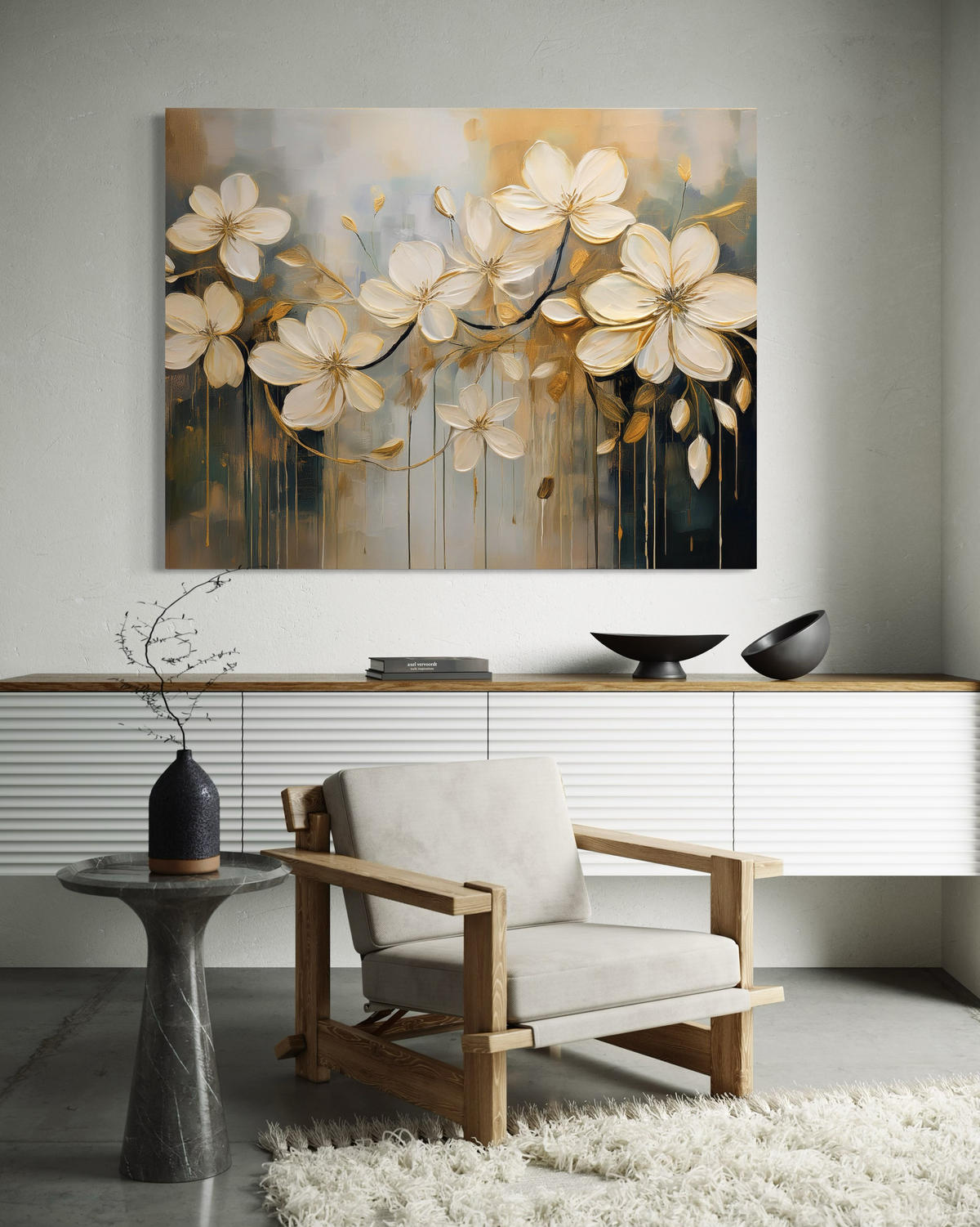 WANDBILD blumen natur gemalt - Beige, Textil (60/40cm) - Feeby