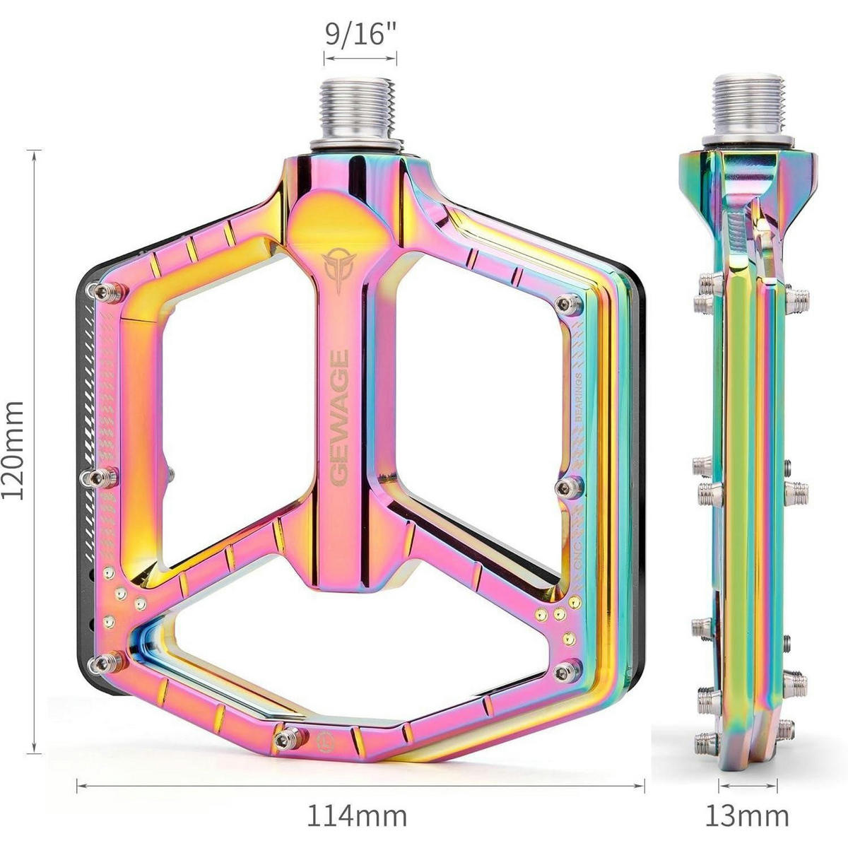 FAHRRADPEDALE CNC-Aluminium Rainbow Glossy 14 Pins - Multicolor, Metall (11/1.5/12cm)
