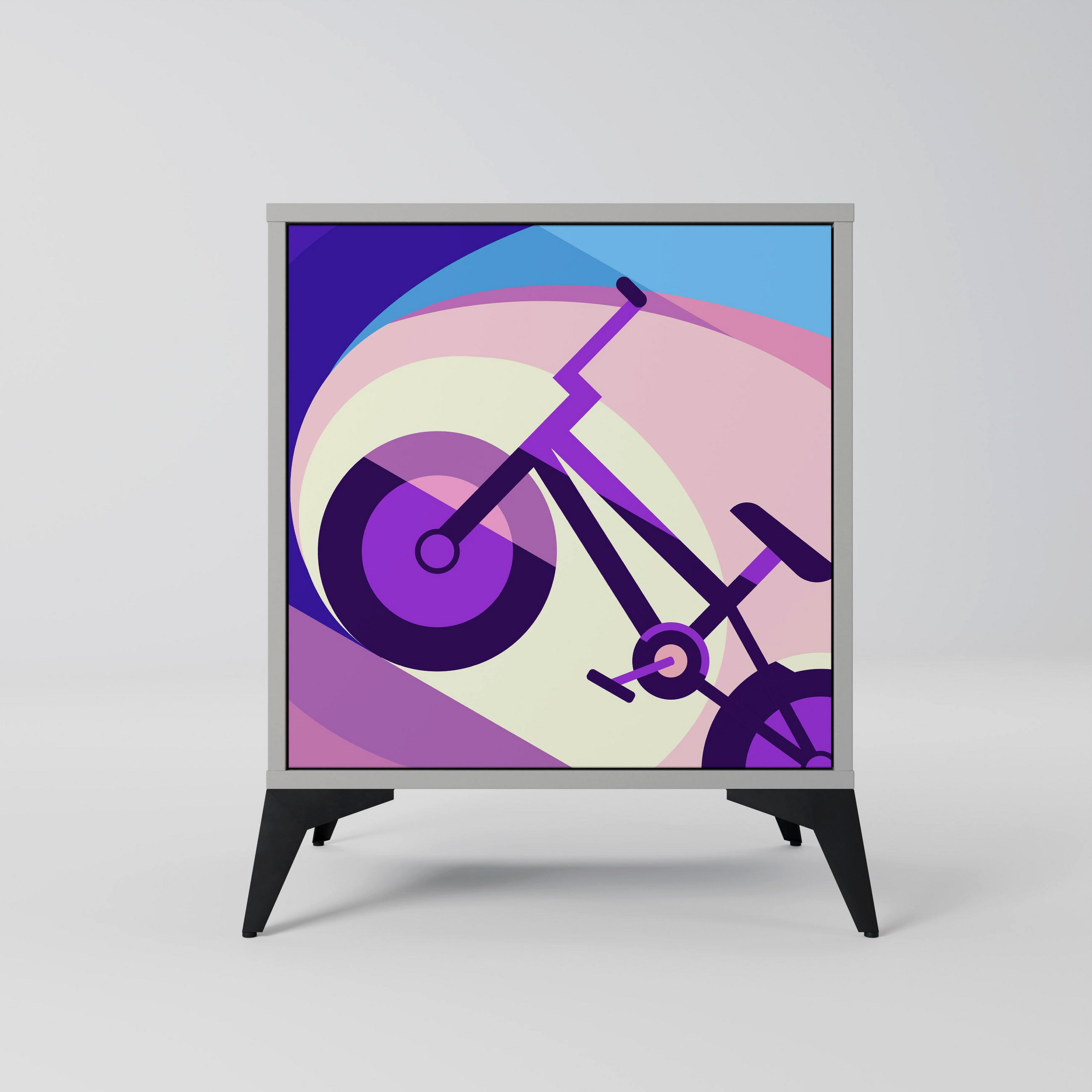 SIDEBOARD BIKE DREAMS, Grau, 57,5x42x70,5 cm, Schwarze Metall-Sternfüße - Multicolor/Schwarz, Holzwerkstoff/Metall (57.5/70.5/42cm) - SpaceRebels