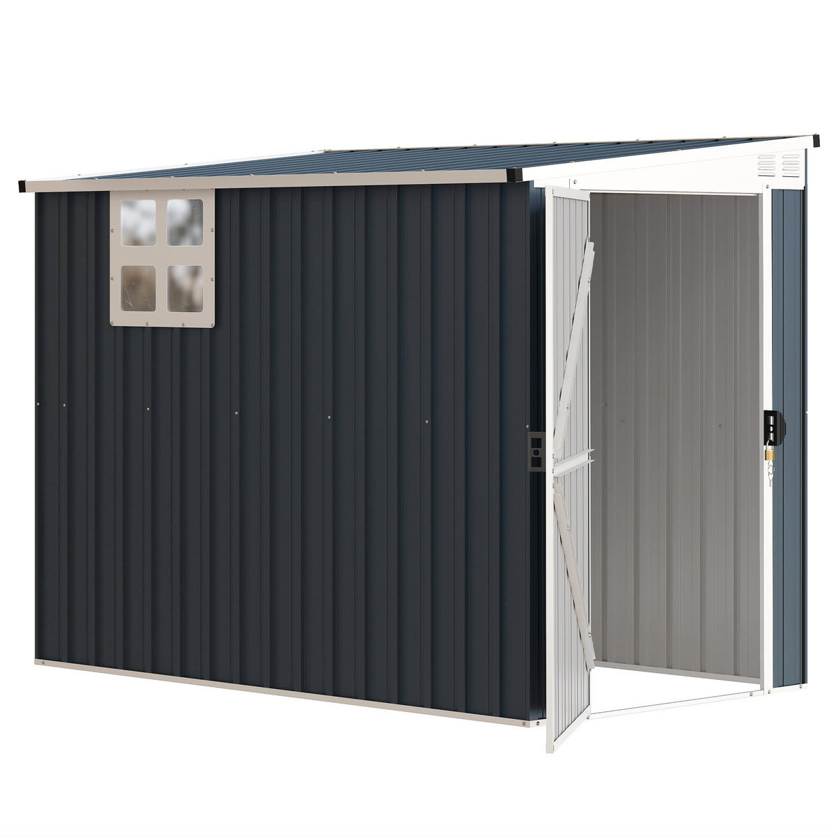 GARTENLAGERSCHUPPEN DE-08073 mit Fenster & Lüftung, abschließbar Dunkelgrau - Dunkelgrau, Metall (128/181/231cm) - ComfortXL