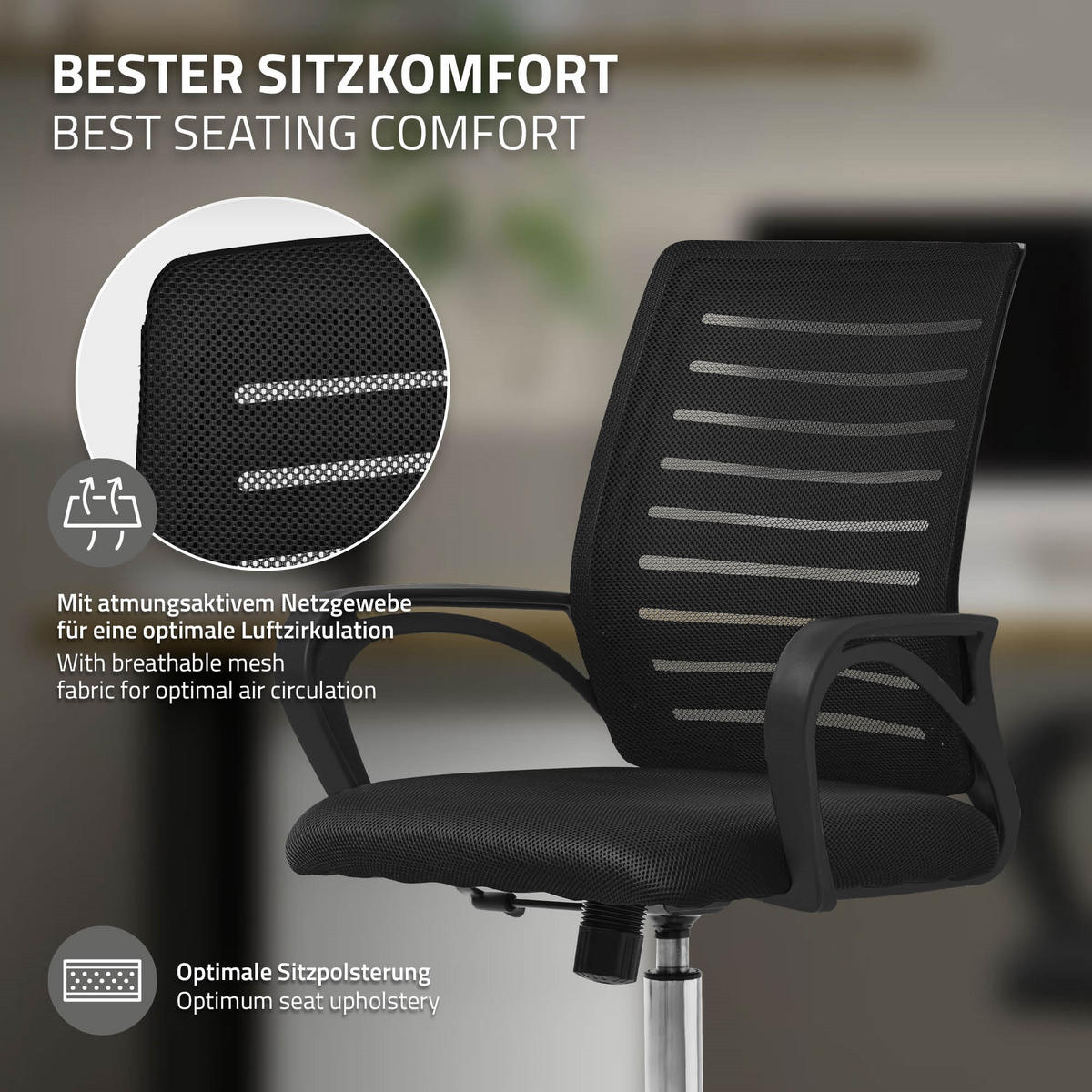 SCHREIBTISCHSTUHL Classic schwarz - Schwarz, Metall (54/99/59cm) - ML-DESIGN