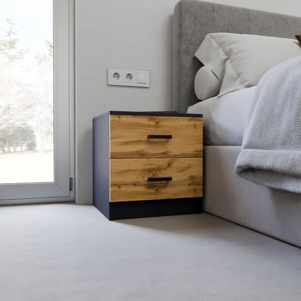 NACHTISCH CR3-LOFT-2S Graphit-Wotan Eiche 42/40,3/44,3 cm - Eiche Wotan/Graphitfarben, Holzwerkstoff (42/44.3/40.3cm)