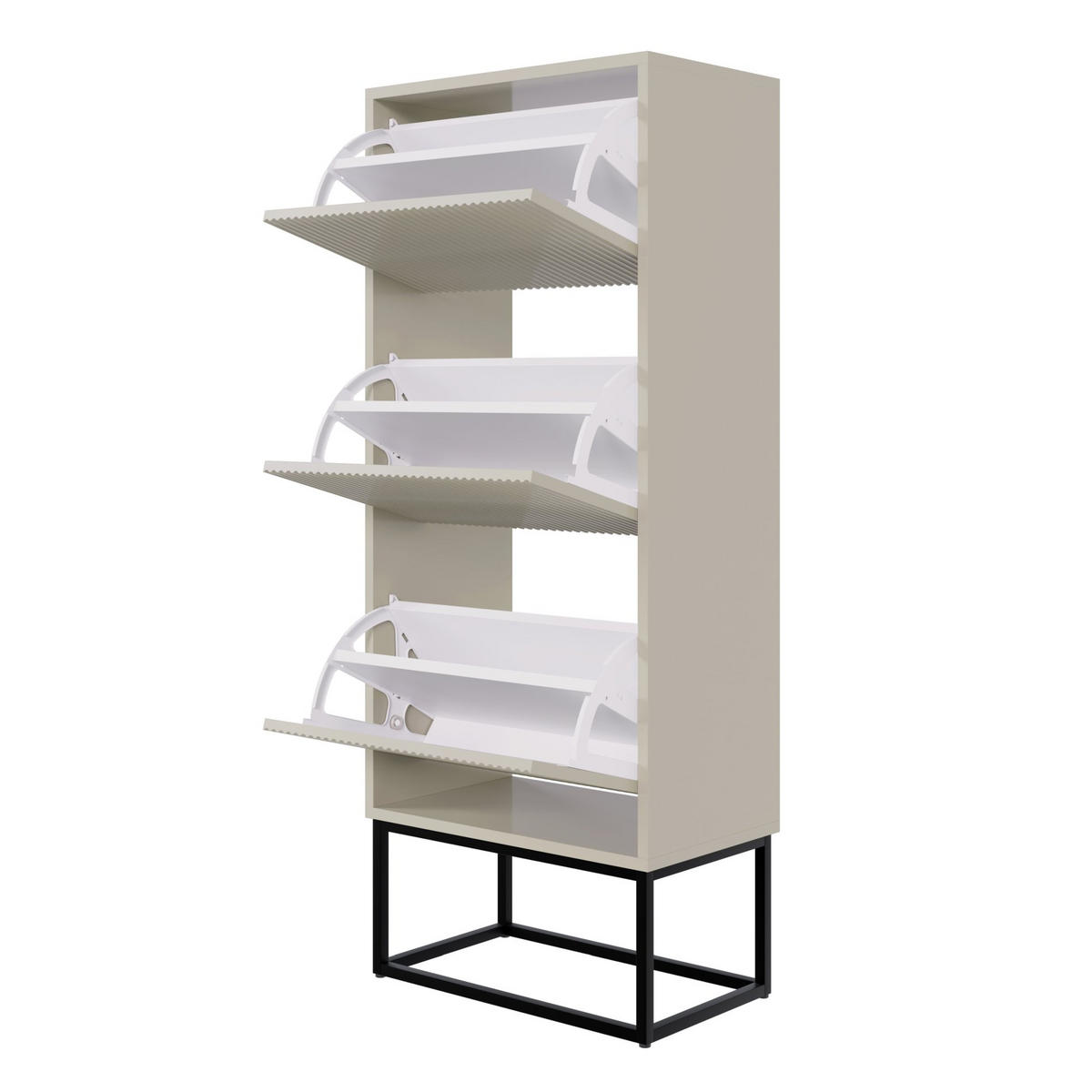 SCHUHSCHRANK Veldio mit 3 Klappen Greige mit schwarzem Metallgestell 50 cm - Taupe/Schwarz, Holzwerkstoff/Metall (50/125/30cm) - Selsey